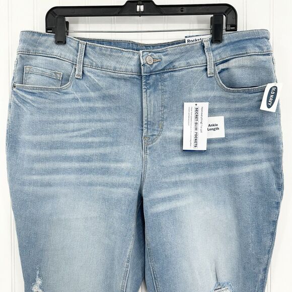 Old Navy Jeans Womens 20 Rockstar Super Skinny Ankle Blue Distressed Patches NEW - Picture 2 of 9